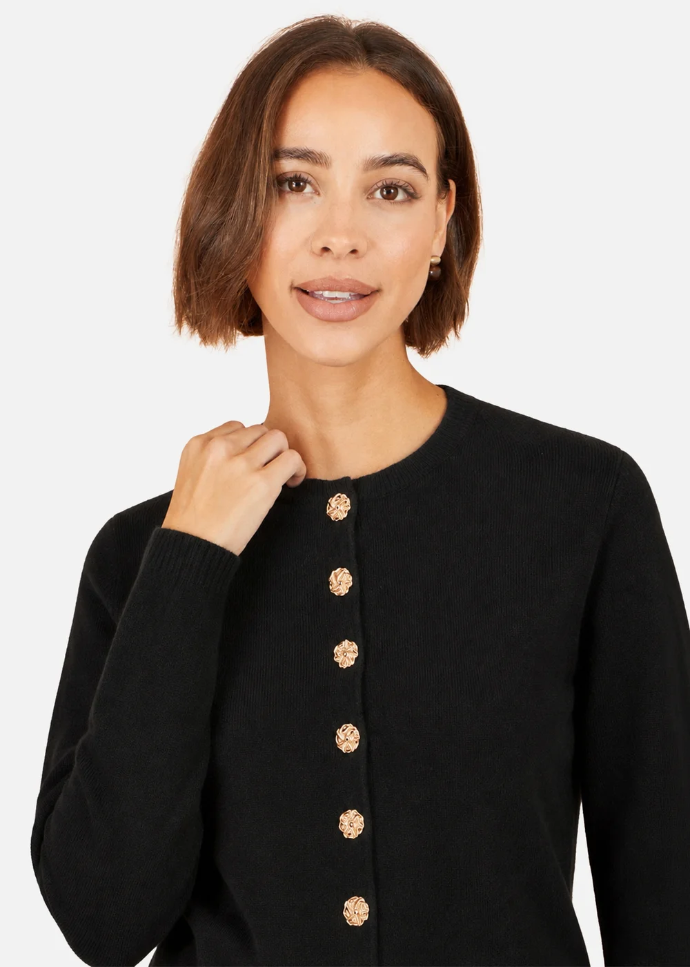 Yumi Black Knitted Fitted Peplum Cardigan - S Image 3