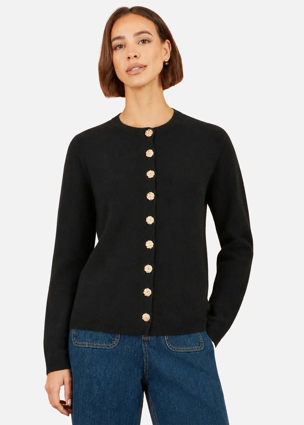 Yumi Black Knitted Fitted Peplum Cardigan - S Image 1