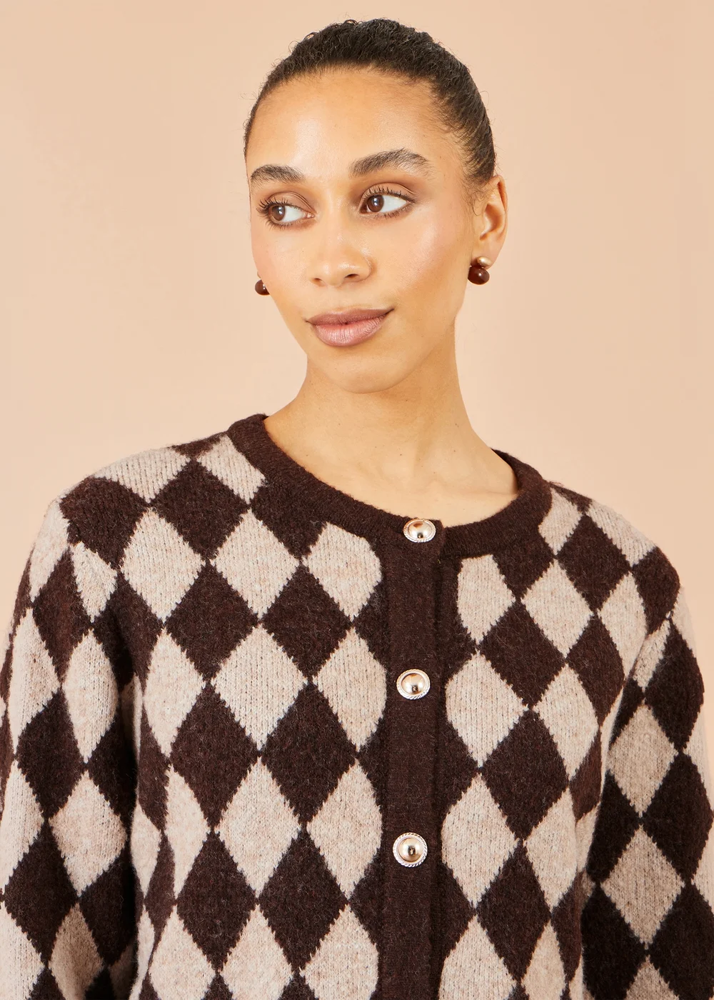 Yumi Brown Argyll Knit Cardigan - S/M Image 4