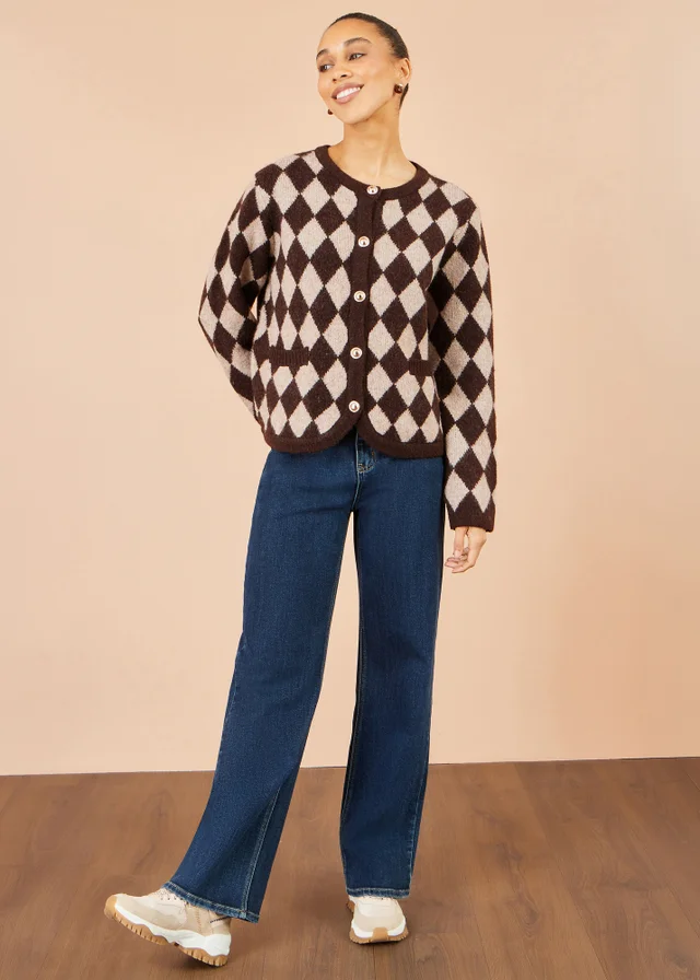 Yumi Brown Argyll Knit Cardigan