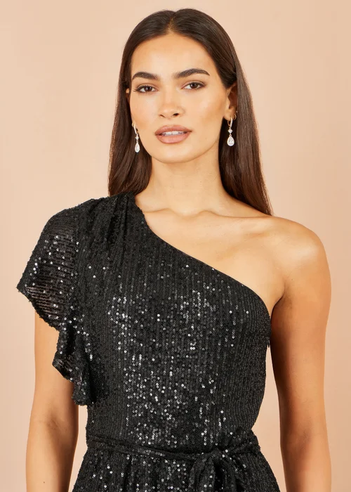 Yumi Black Sequin One Shoulder Midi Dress - 8 Image 4