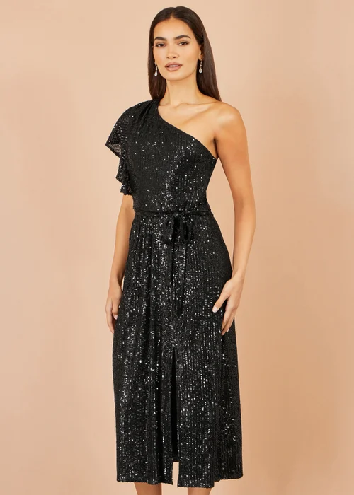 Yumi Black Sequin One Shoulder Midi Dress - 8 Image 1