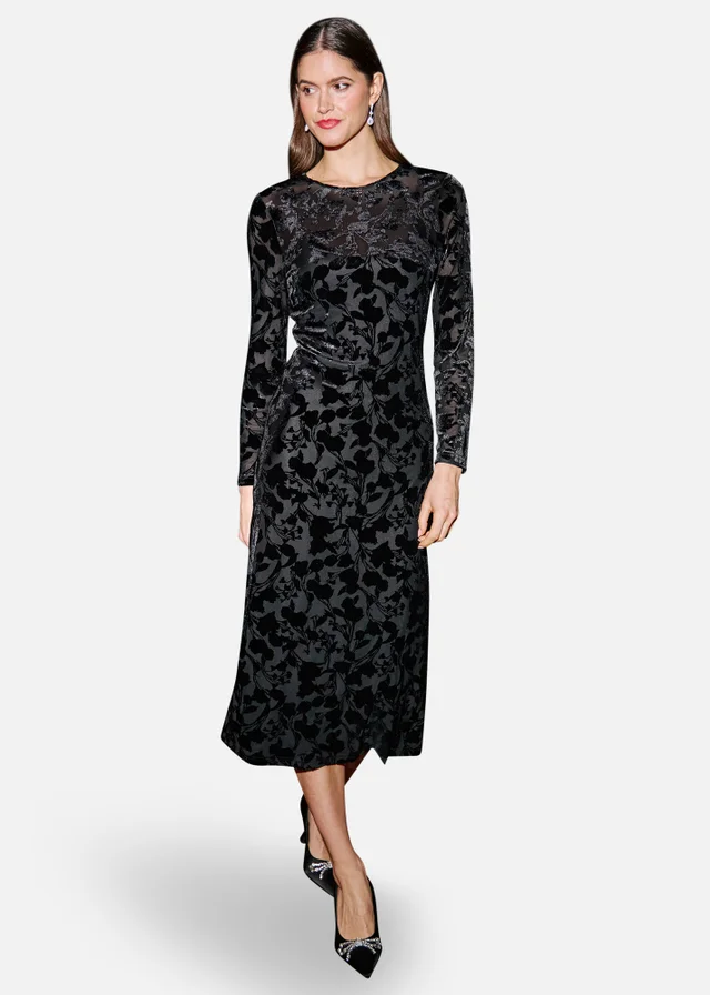 Yumi Black Burnout Velvet Midi Dress
