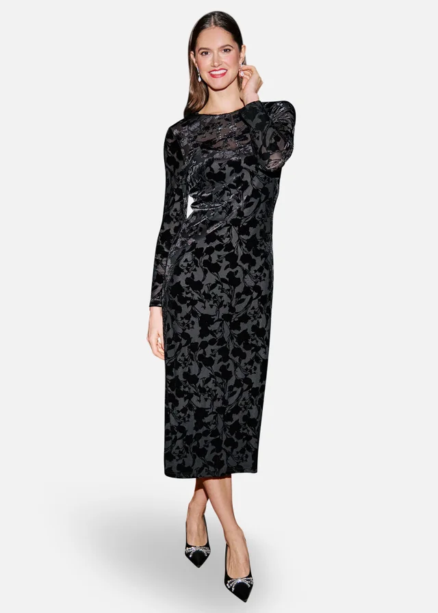 Yumi Black Burnout Velvet Midi Dress