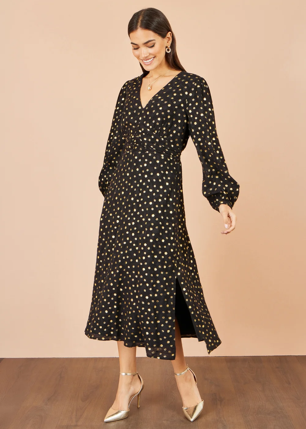 Yumi Black Foil Print Midi Dress - 18 Image 2