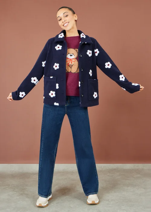 Yumi Navy Embroiderd Daisy Fleece Jacket - 10 Image 3