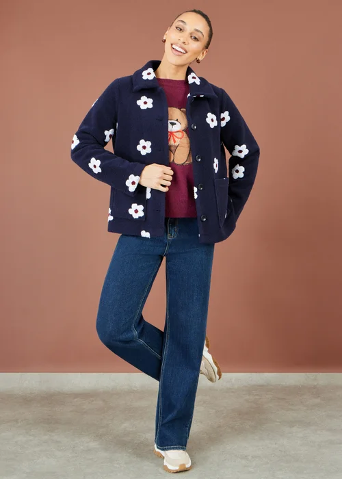 Yumi Navy Embroiderd Daisy Fleece Jacket - 10 Image 2