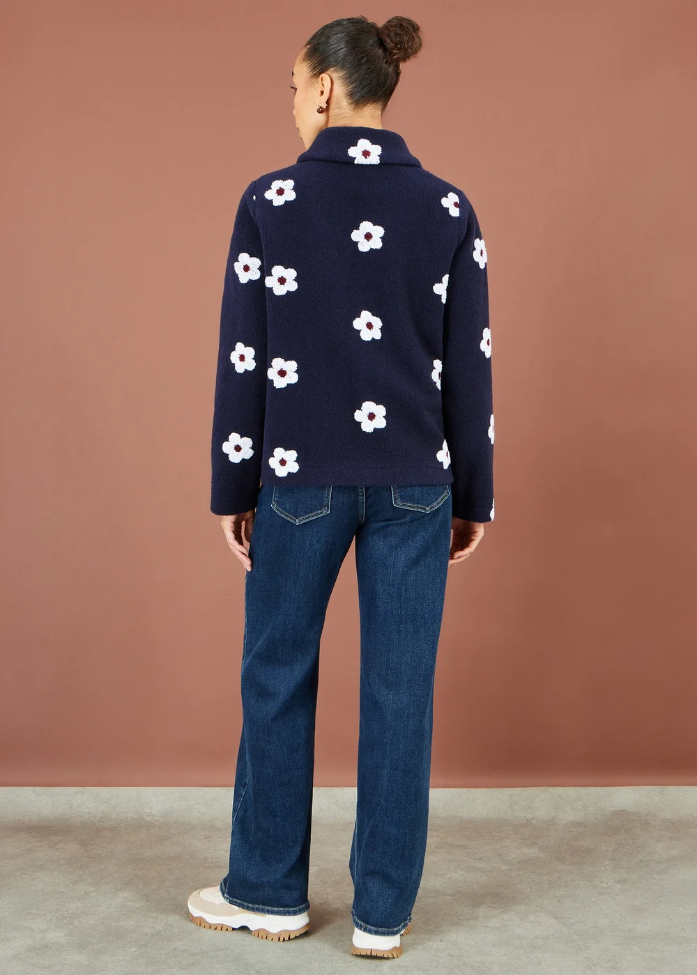 Yumi Navy Embroiderd Daisy Fleece Jacket - 10 Image 4