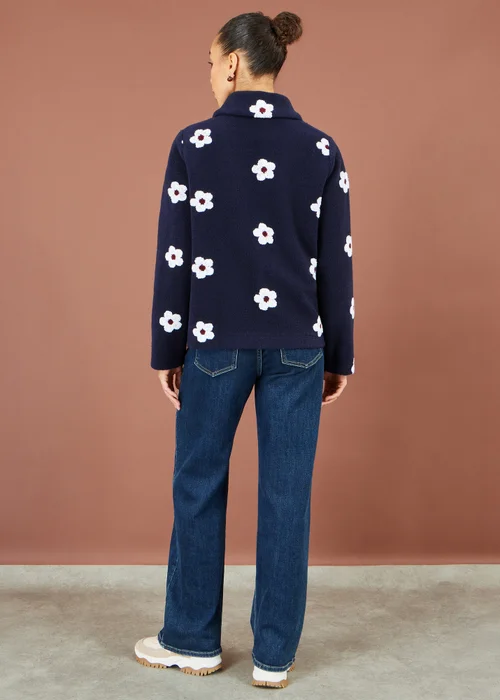 Yumi Navy Embroiderd Daisy Fleece Jacket - 10 Image 4