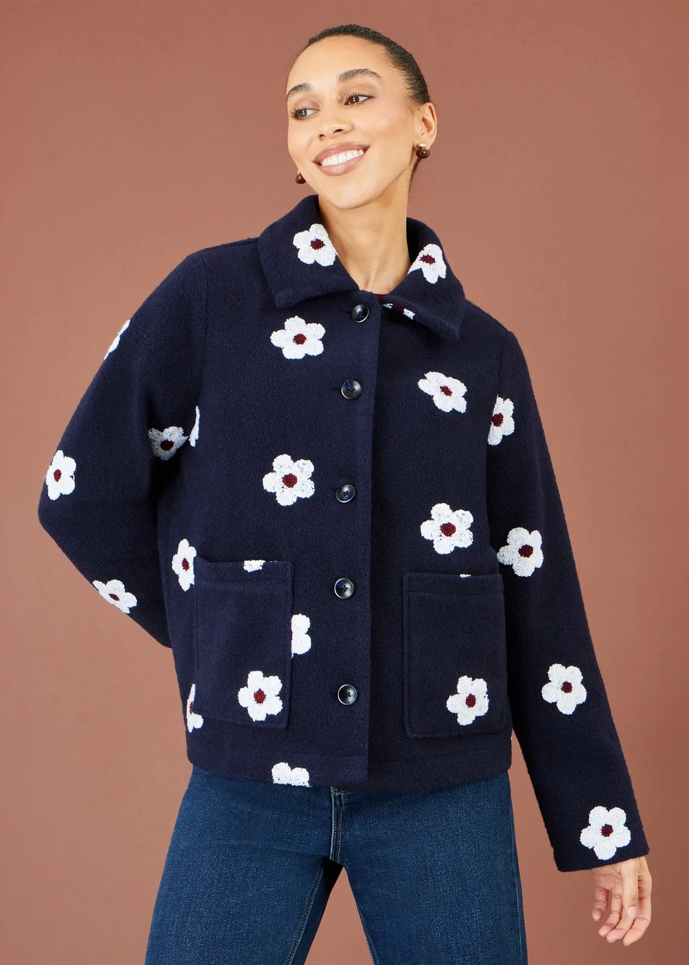 Yumi Navy Embroiderd Daisy Fleece Jacket - 10 Image 1