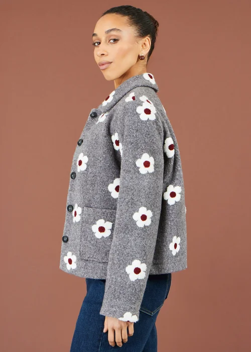 Yumi Grey Embroiderd Daisy Fleece Jacket - 10 Image 2