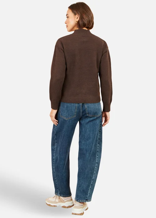 Yumi Brown Knitted High Neck Jumper With Applique Flowers - S Image 2