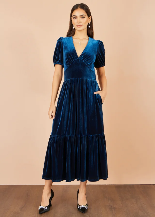 Yumi Teal Velvet Midi Dress