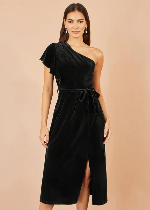 Yumi Black Velvet One Shoulder Midi Dress - 16 Image 1