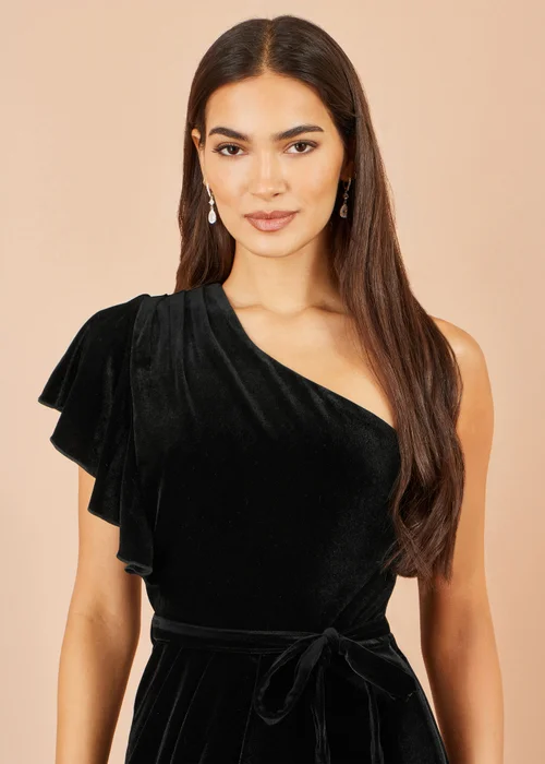 Yumi Black Velvet One Shoulder Midi Dress - 16 Image 3