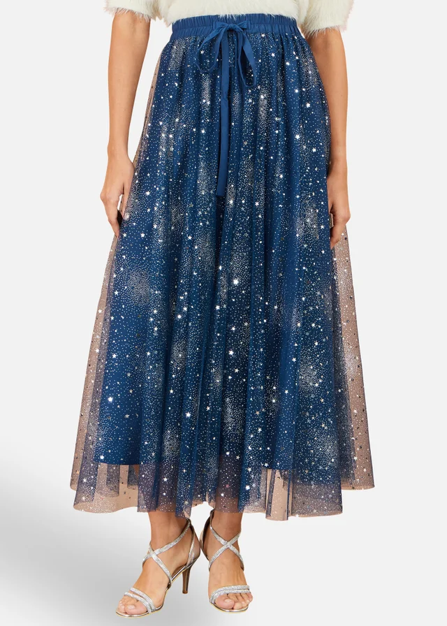 Yumi Navy Star Sparkle Tulle Skirt