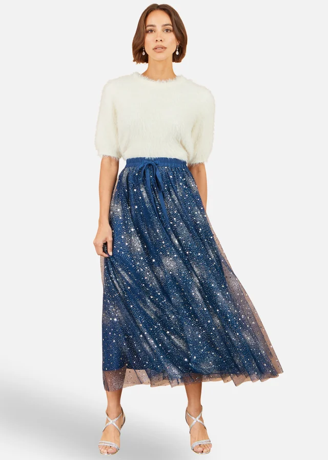 Yumi Navy Star Sparkle Tulle Skirt