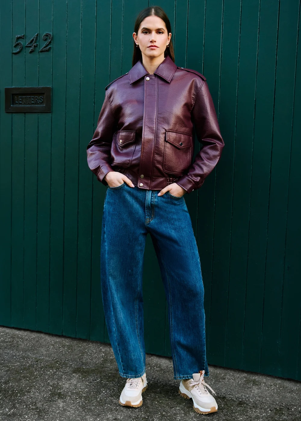 Yumi Burgundy Faux Leather Bomber Jacket - 14 Image 2