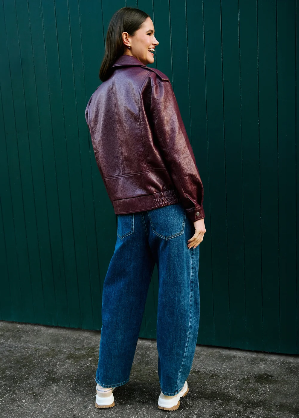Yumi Burgundy Faux Leather Bomber Jacket - 14 Image 4