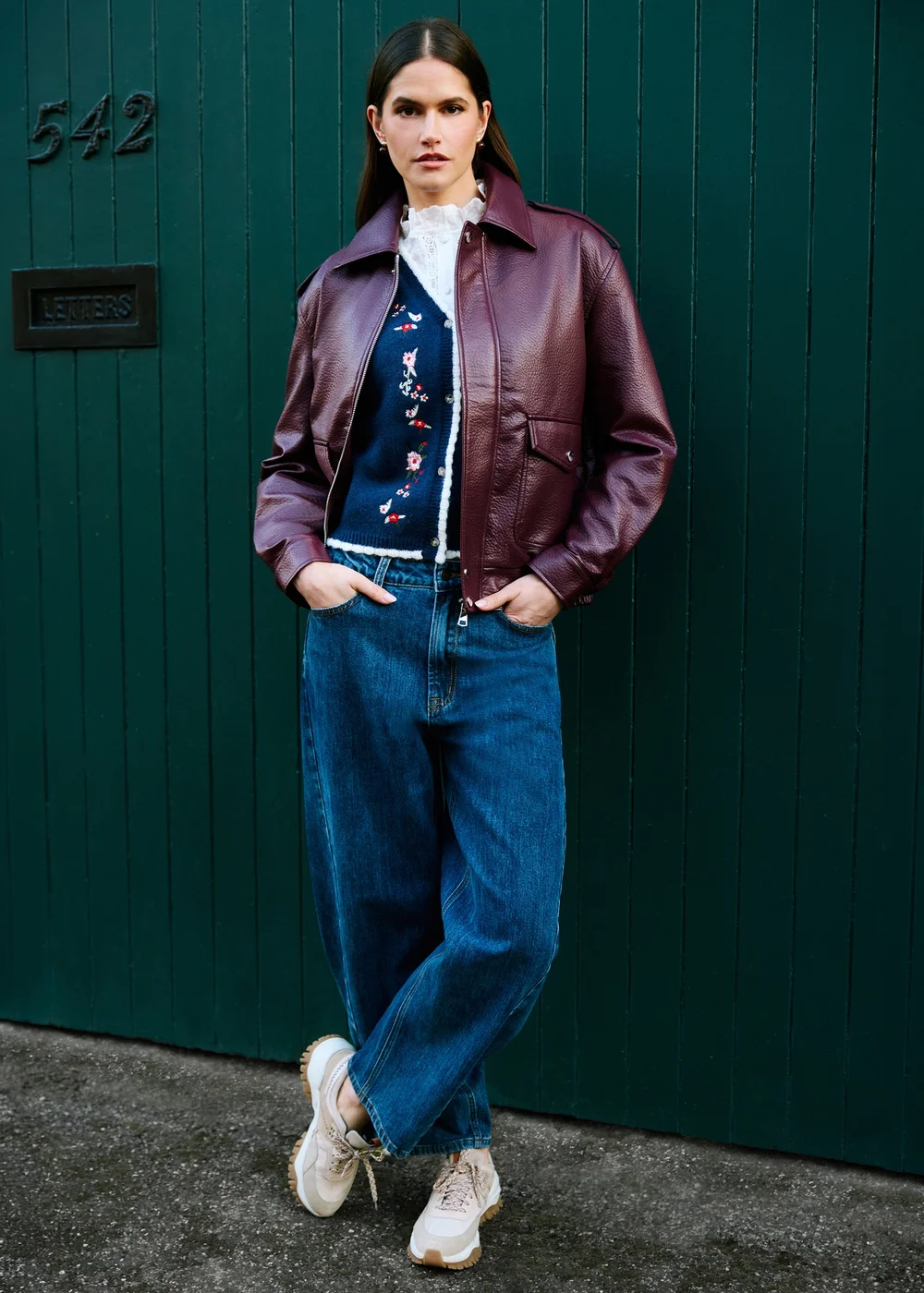 Yumi Burgundy Faux Leather Bomber Jacket - 14 Image 3
