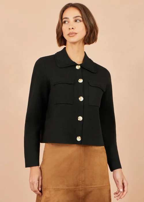 Yumi Black Knitted Box Jacket With Pockets - M Image 1