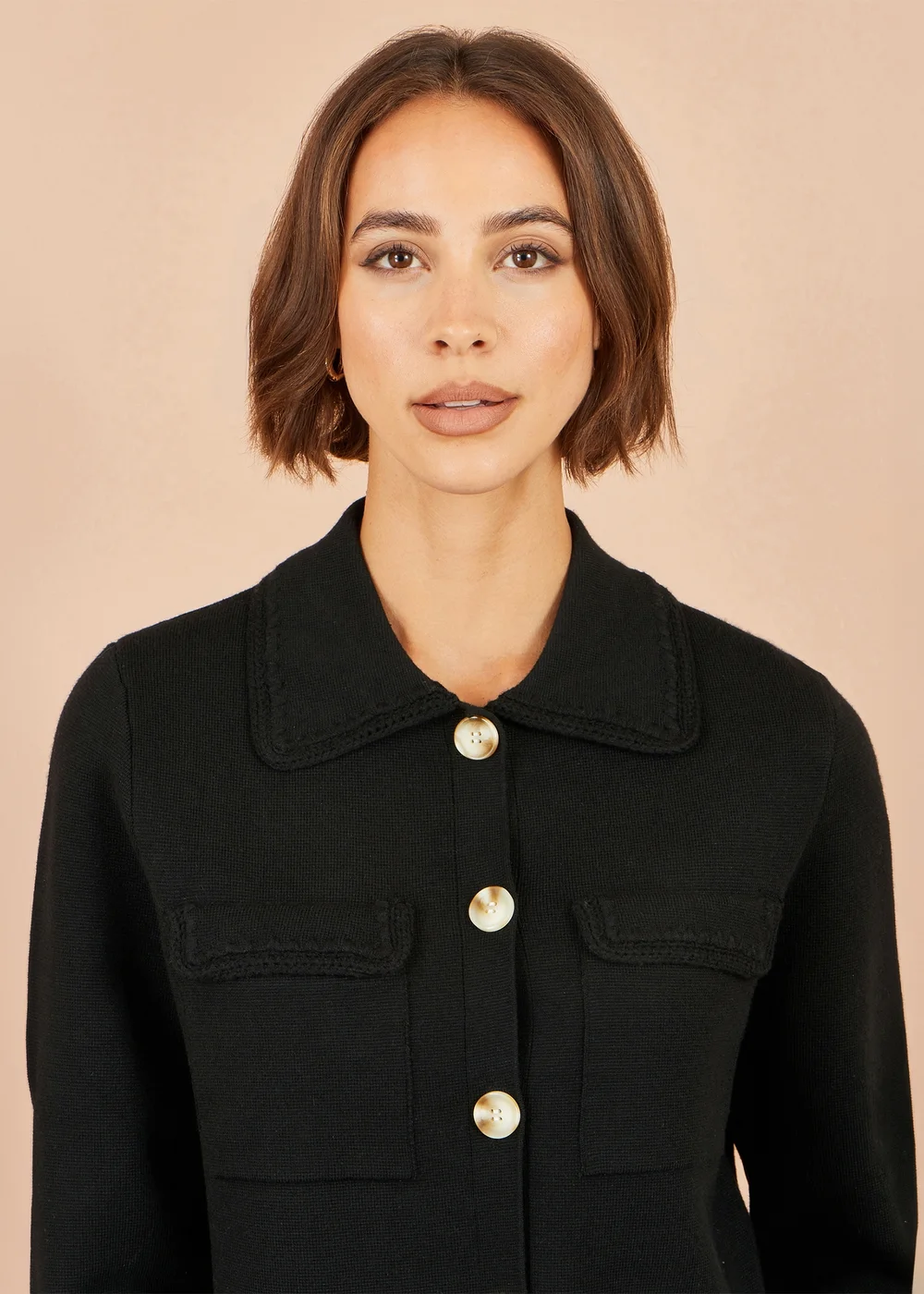 Yumi Black Knitted Box Jacket With Pockets - M Image 3