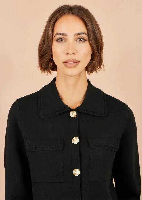 Yumi Black Knitted Box Jacket With Pockets - M Image 3