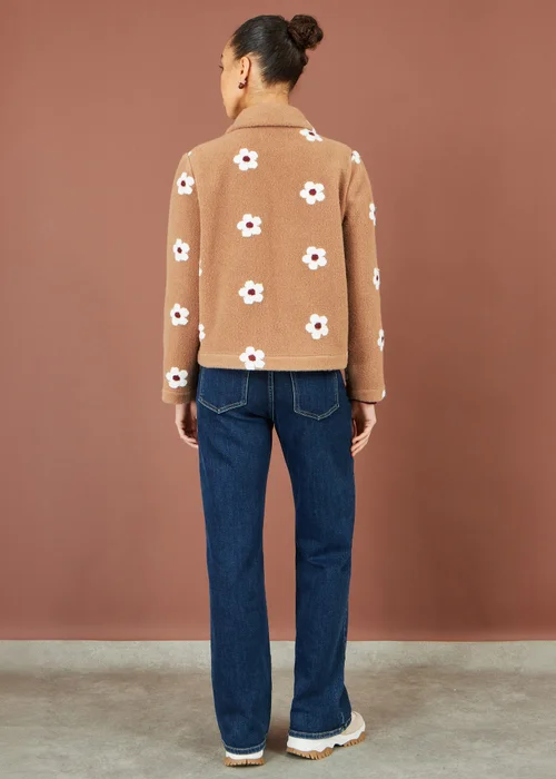 Yumi Brown Embroidered Daisy Fleece Jacket - 8 Image 3