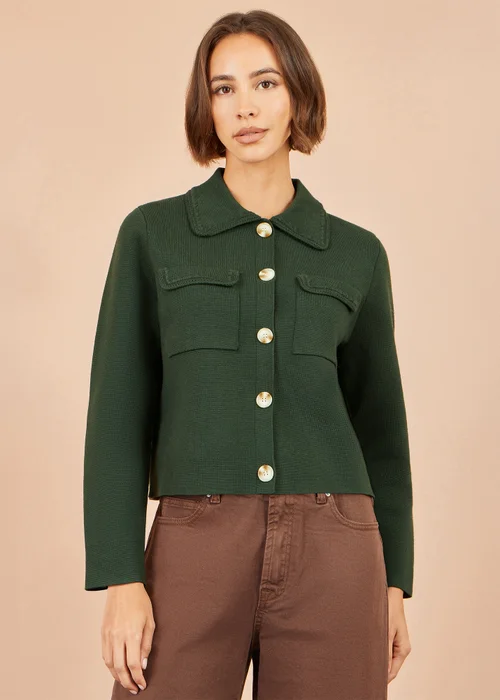 Yumi Green Knitted Box Jacket With Pockets - S Image 1