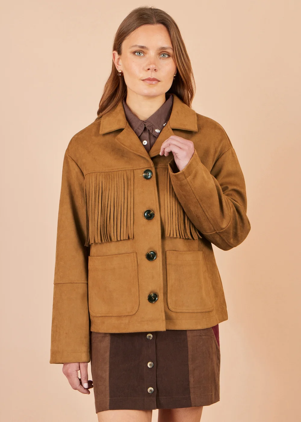 Yumi Brown Faux Suede Tassel Jacket - 18 Image 1
