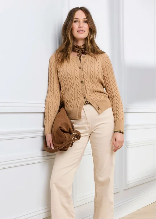 Cotton Traders Light Camel Cutest Cable Cardigan - 24 Image 1