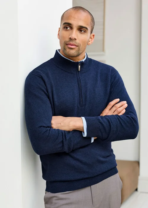 Cotton Traders Dark Sky Luxury Merino Half Zip Jumper - M Image 1