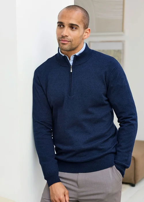 Cotton Traders Dark Sky Luxury Merino Half Zip Jumper - M Image 2