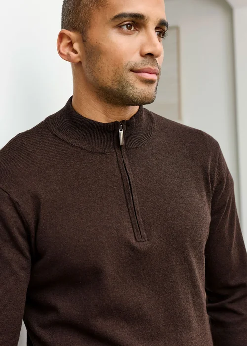 Cotton Traders Espresso Luxury Merino Half Zip Jumper - M Image 4