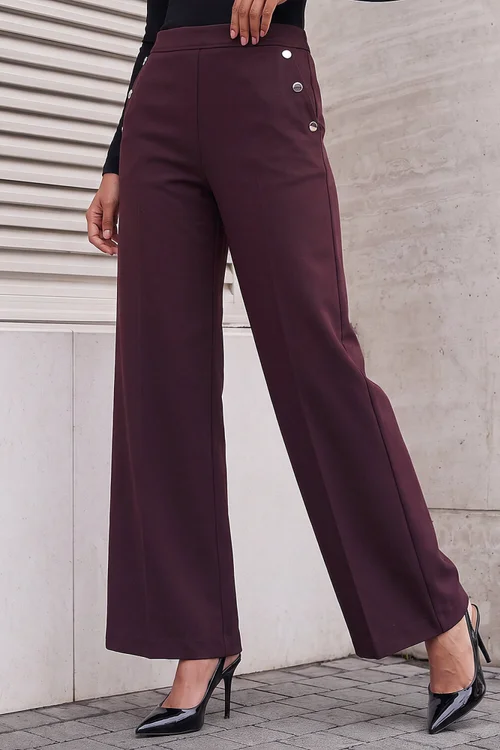 Roman Plum Button Pocket Full Length Trousers - 14 Image 1