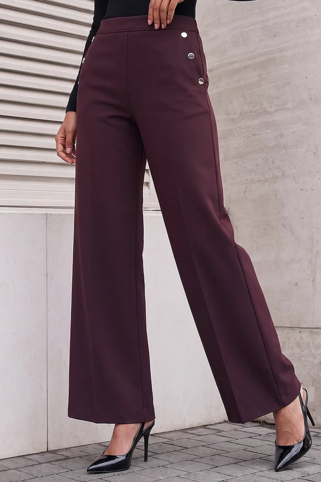 Roman Plum Button Pocket Full Length Trousers