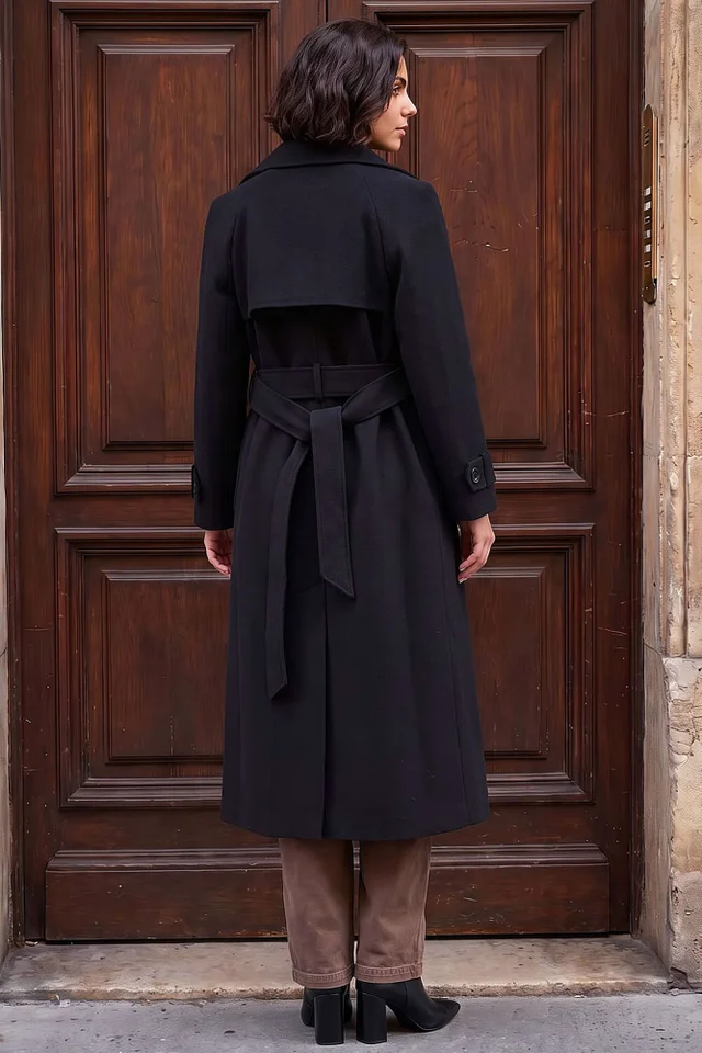 Roman Black Textured Premium Belted Smart Coat