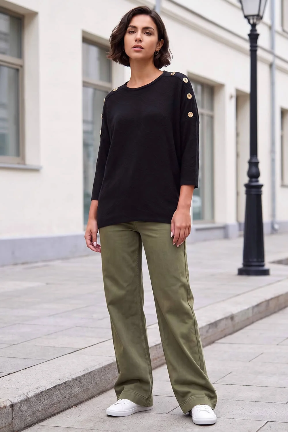 Roman Black Button Detail Top - 20 Image 2
