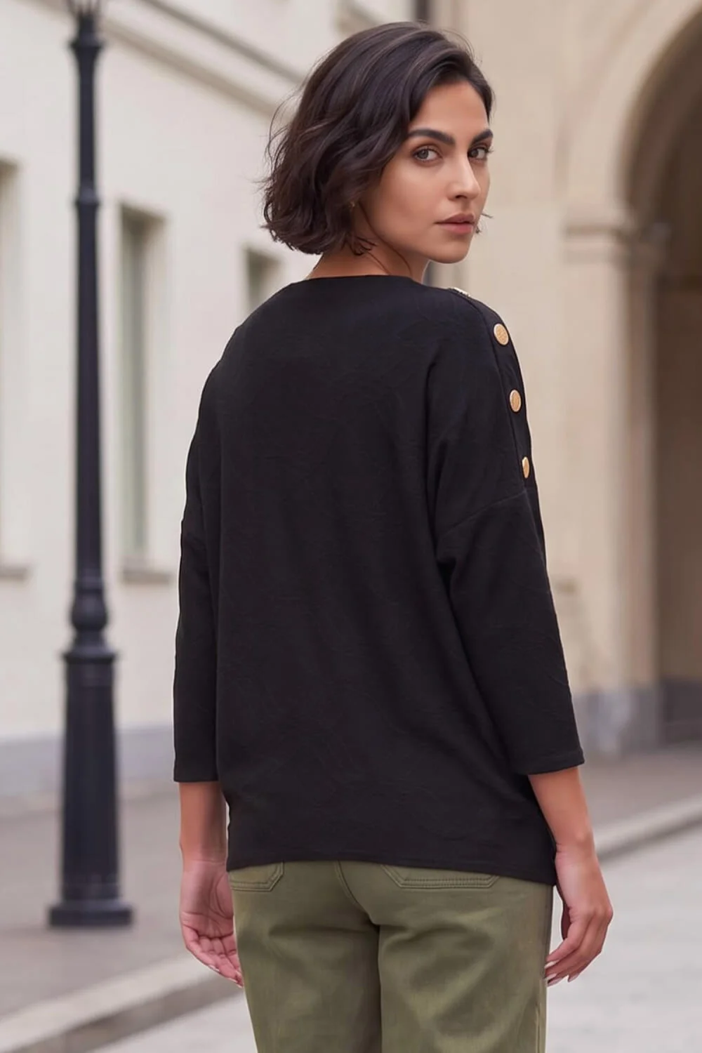 Roman Black Button Detail Top - 20 Image 3