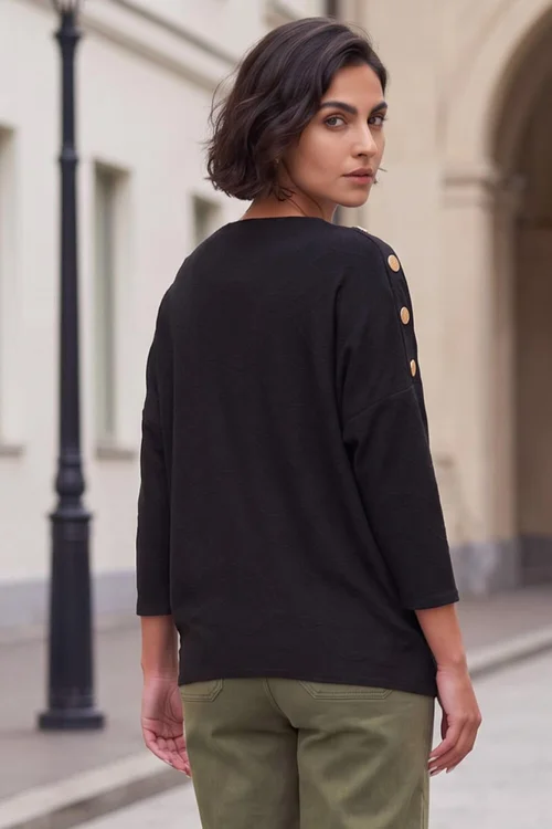 Roman Black Button Detail Top - 20 Image 3