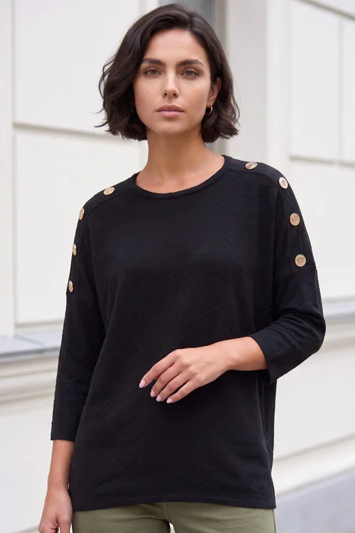 Roman Black Button Detail Top - 20 Image 1