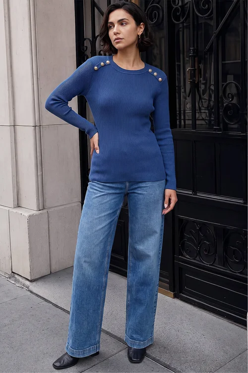 Roman Blue Button Detail Knit Jumper - 16 Image 2