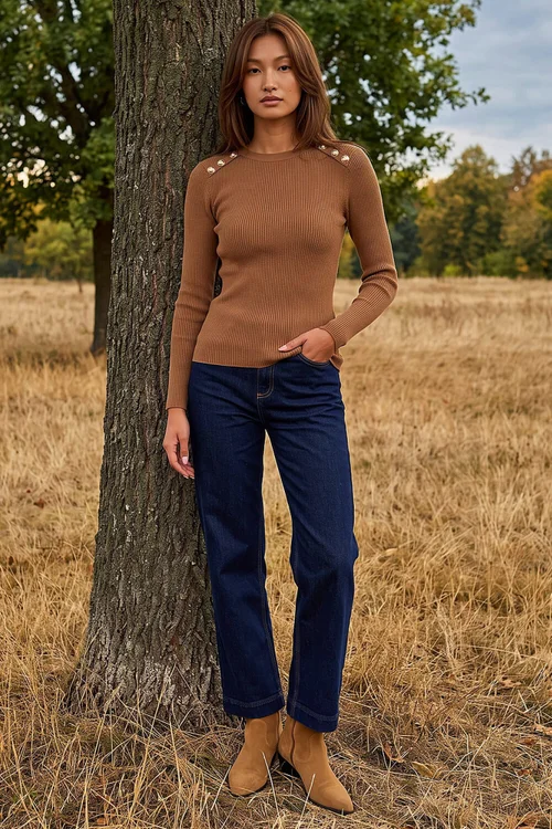 Roman Camel Button Detail Knit Jumper - 16 Image 3