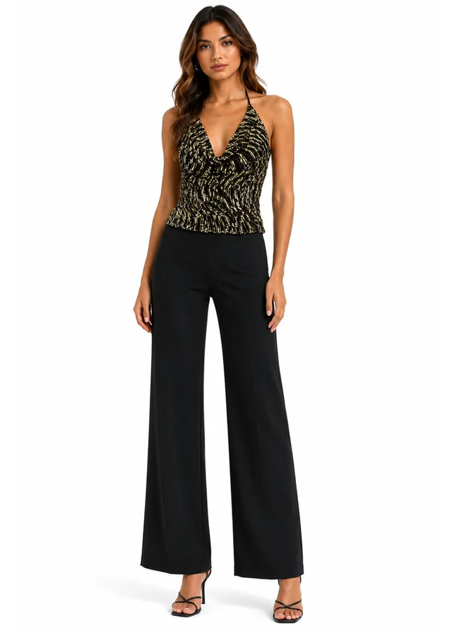 Gini London Gold Cowl Neck Sequin Top