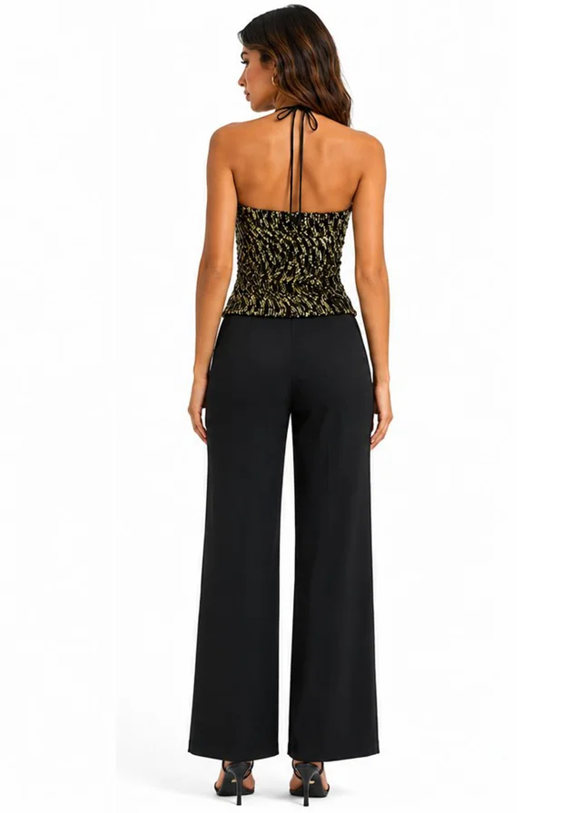 Gini London Gold Cowl Neck Sequin Top