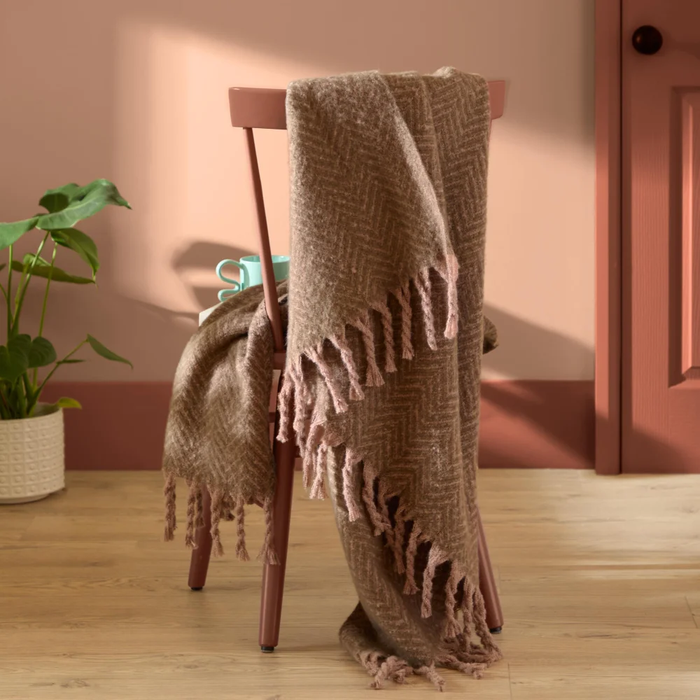 Furn Tweedie 130x180 Brushed Herringbone Throw Mocha - 130 x 180cm Image 1