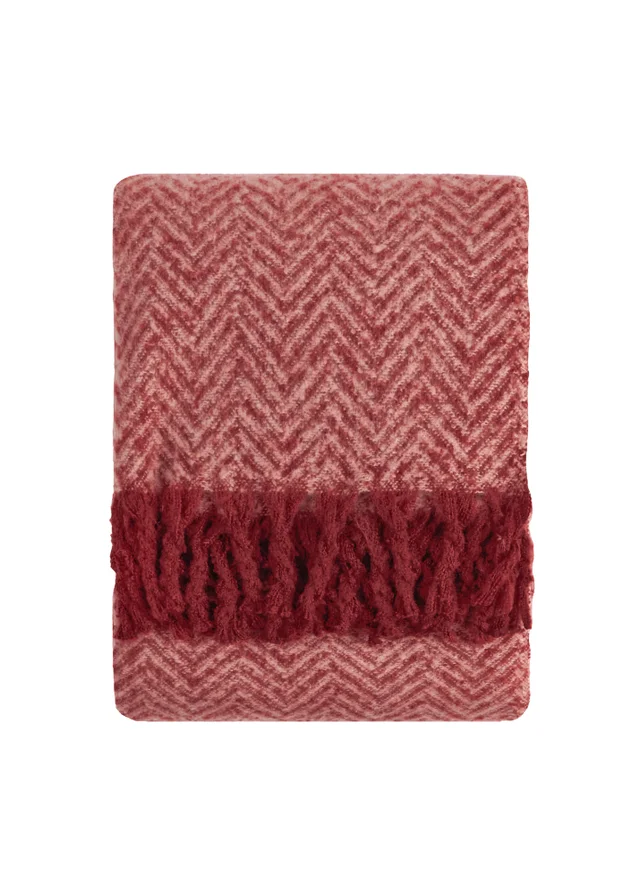 Furn Tweedie 130x180 Brushed Herringbone Throw Pink/Burgundy