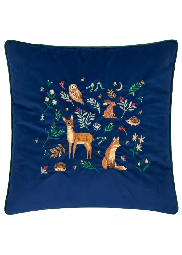 Furn Berry Woods 45x45 Velvet Cushion Navy