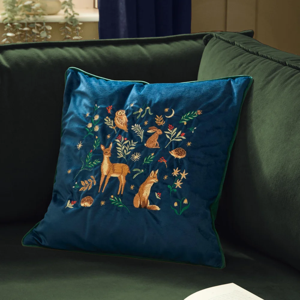 Furn Berry Woods 45x45 Velvet Cushion Navy - 45cm x 45cm Image 1