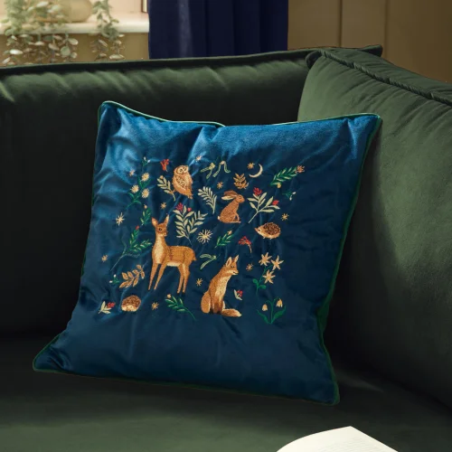 Furn Berry Woods 45x45 Velvet Cushion Navy - 45cm x 45cm Image 1